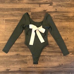 Topshop Green Backless Bodysuit With Bow